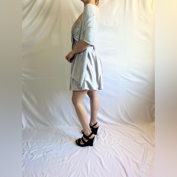 Fiesta Sparkly Glitter Silver Metallic Deep V Halter Mini Homecoming Dress - S - Picture 6 of 16